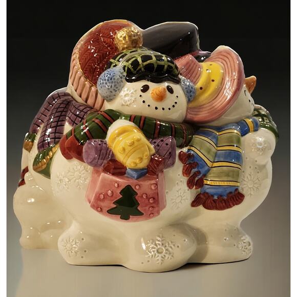 Fitz and Floyd Classics Cookie Jar Frosty Folks with Dog 1995 Adorable!! - Picture 4 of 8